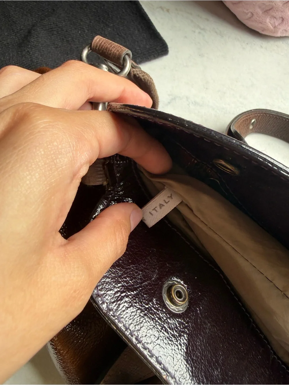 Marni Two-Tone Brown and Deep Purple Leather Tote - Picture 4 of 7